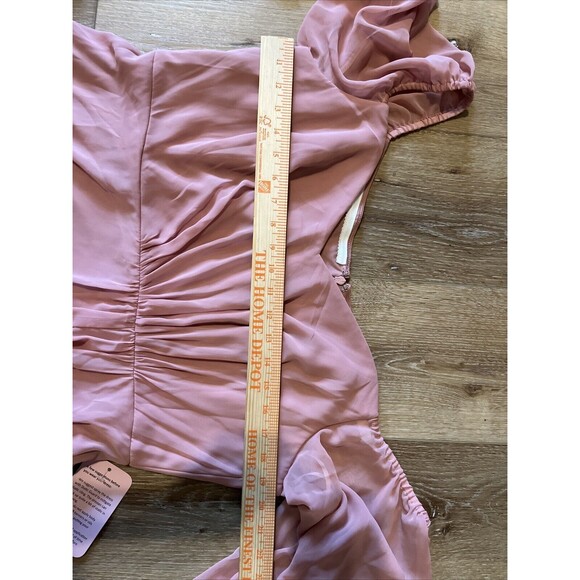 Dessy Collection Convertible Neck Long Sleeve Chiffon Gown Desert Rose Size 18 R - Picture 5 of 7